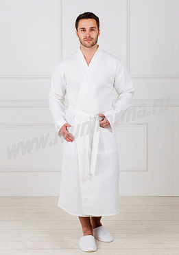 Халат мужской вафельный с планкой белый